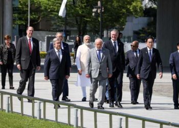 Leaders Of The G7 Invited Nations And PM Modi Pay Floral Respects At The Hiroshima Peace Memorial In Japan