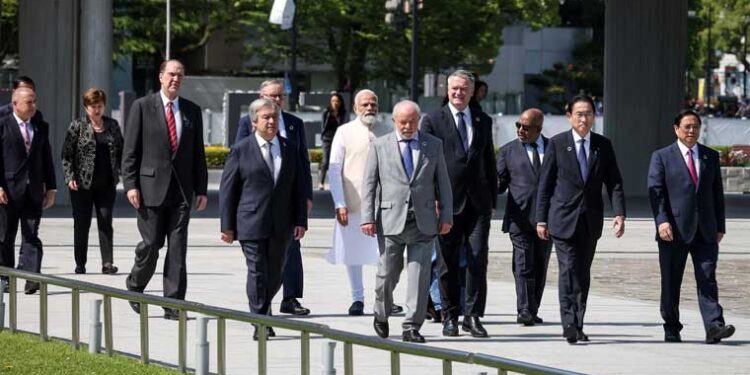 Leaders Of The G7 Invited Nations And PM Modi Pay Floral Respects At The Hiroshima Peace Memorial In Japan