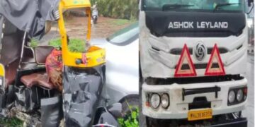 The Vehicle Was Driven Away By The Speed Of The Wind, The Container Hit The Rickshaw As Soon As It Lost Control; Both End On The Spot