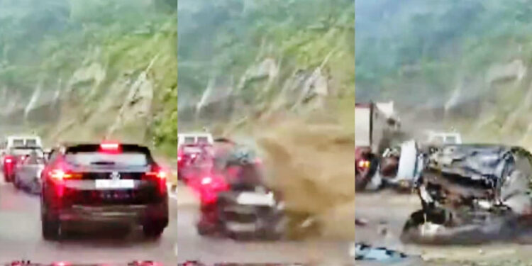 Massive Rock Crush On Nagaland National Highway Captured On Camera; 2 Dead, Several Injured